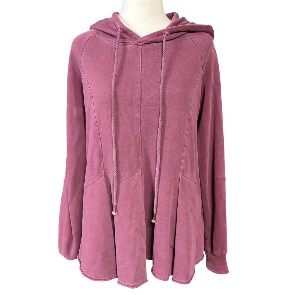 Pilcro Hoodie Womens XS Pink V Neck Tunic Pullover Pockets Relaxed Cotton Knit